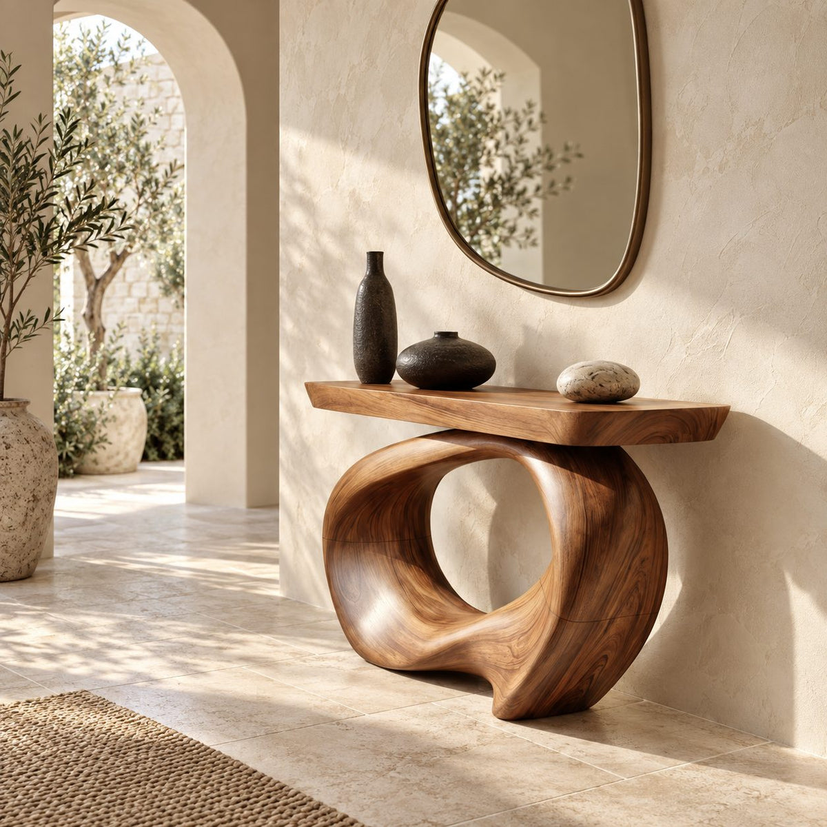 Contemporary Twisted Ribbon Console Table With Live Edge Top For Hallway