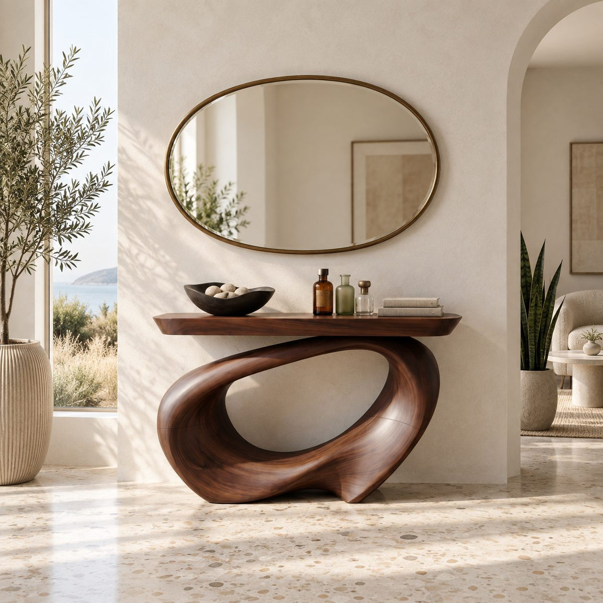Contemporary Twisted Ribbon Console Table With Live Edge Top For Hallway