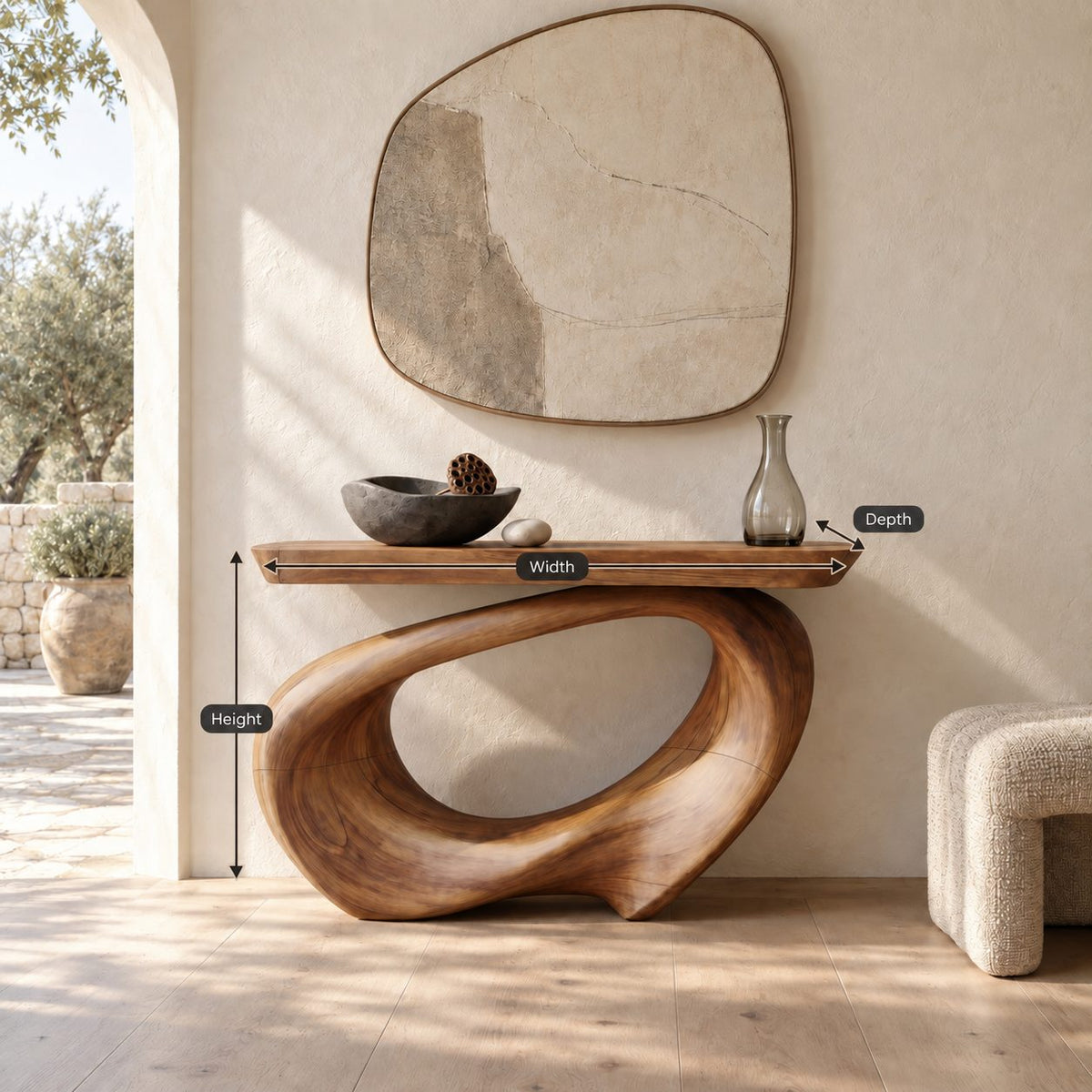 Contemporary Twisted Ribbon Console Table With Live Edge Top For Hallway