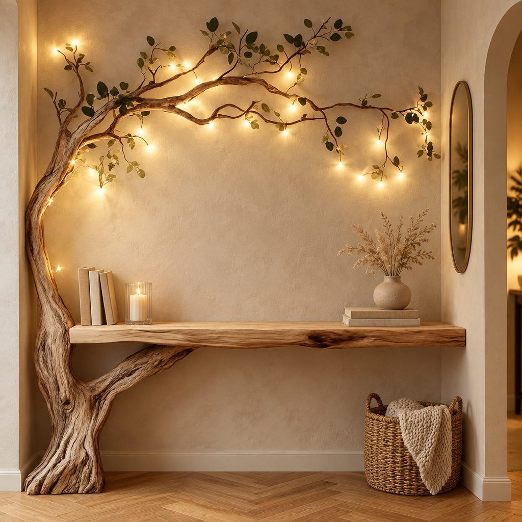 Natural Tree Trunk Console Table With Climbing Branches For Entryway
