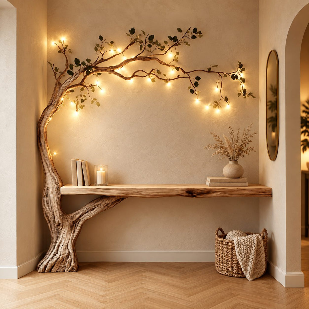 Natural Tree Trunk Console Table With Climbing Branches For Entryway