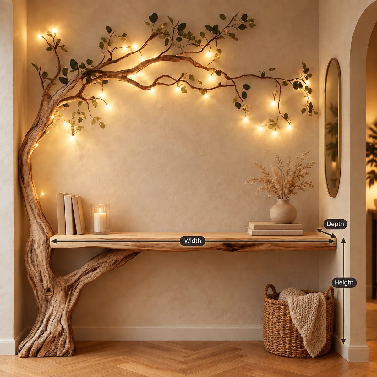 Natural Tree Trunk Console Table With Climbing Branches For Entryway