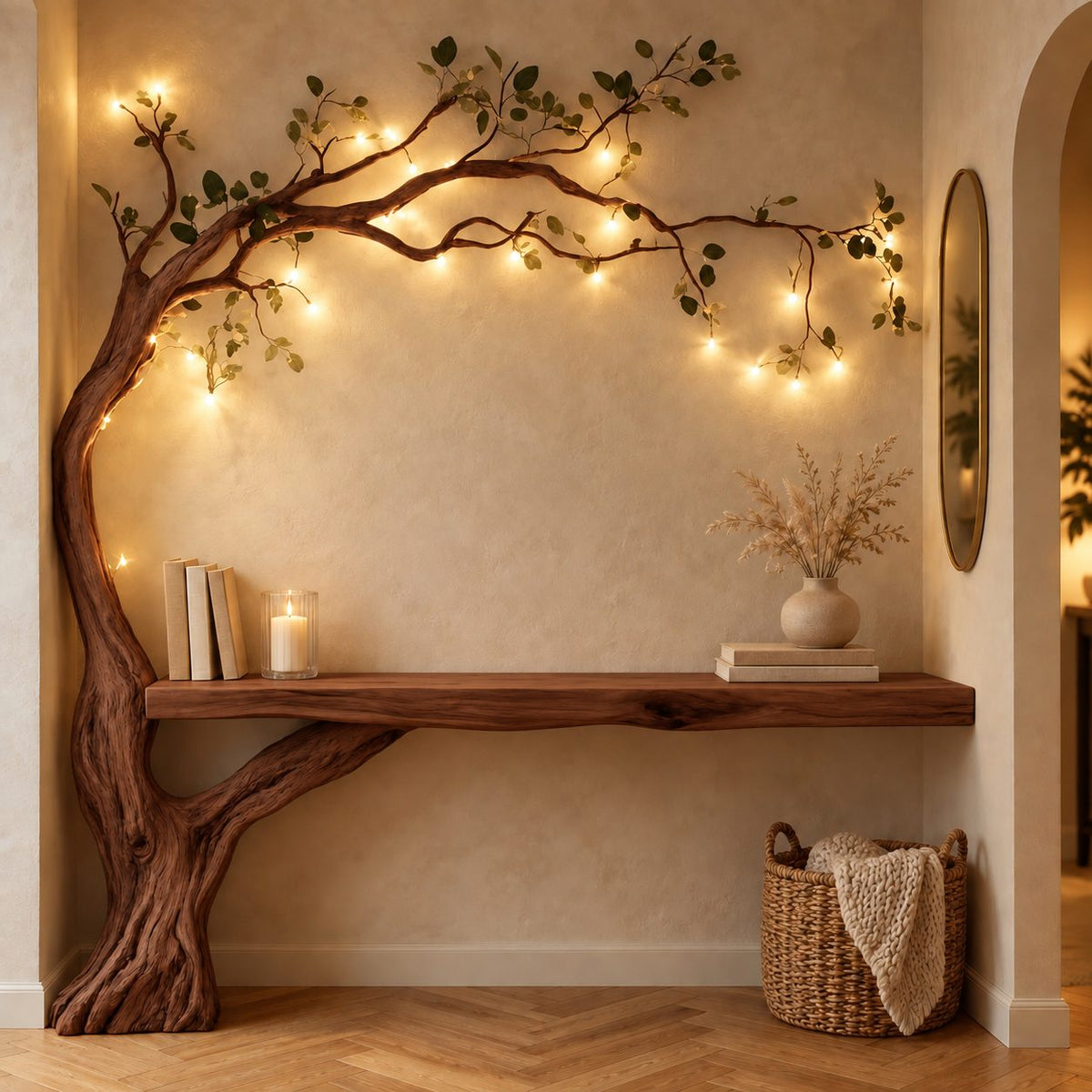 Natural Tree Trunk Console Table With Climbing Branches For Entryway