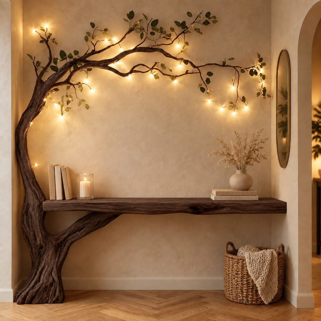 Natural Tree Trunk Console Table With Climbing Branches For Entryway