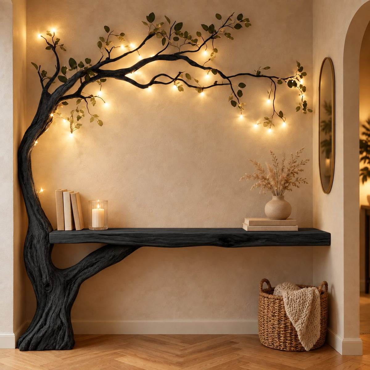 Natural Tree Trunk Console Table With Climbing Branches For Entryway