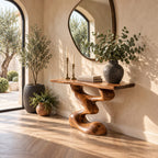 Mid Century Sculptural Console Table With S Curve Pedestal For Entryway