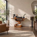 Mid Century Sculptural Console Table With S Curve Pedestal For Entryway
