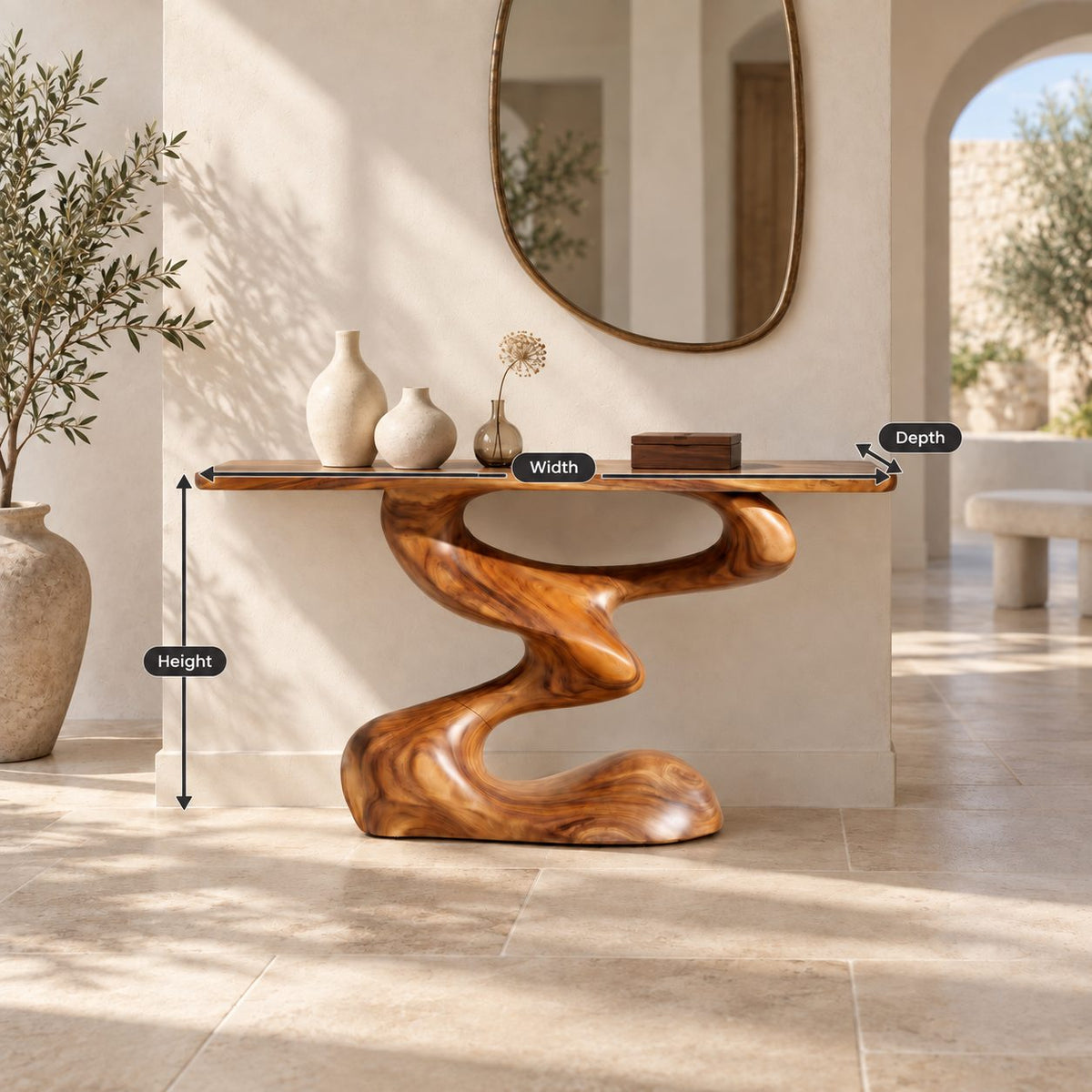 Mid Century Sculptural Console Table With S Curve Pedestal For Entryway