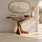 Rustic Live Edge Console Table With Tree Trunk Base For Entryway