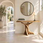 Rustic Live Edge Console Table With Tree Trunk Base For Entryway