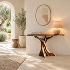 Rustic Live Edge Console Table With Tree Trunk Base For Entryway