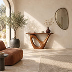 Contemporary Solid Wood Console Table With Open Loop Base For Hallway