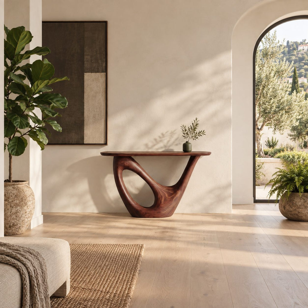 Contemporary Solid Wood Console Table With Open Loop Base For Hallway