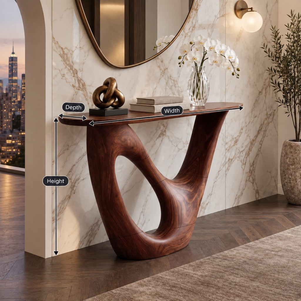 Contemporary Solid Wood Console Table With Open Loop Base For Hallway