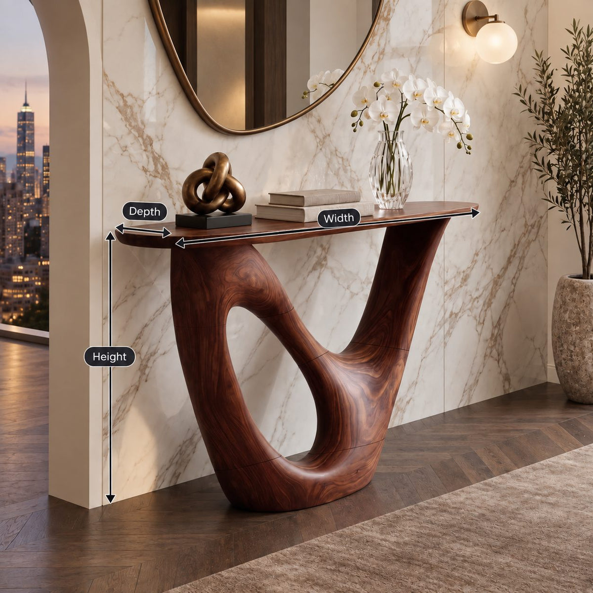 Contemporary Solid Wood Console Table With Open Loop Base For Hallway