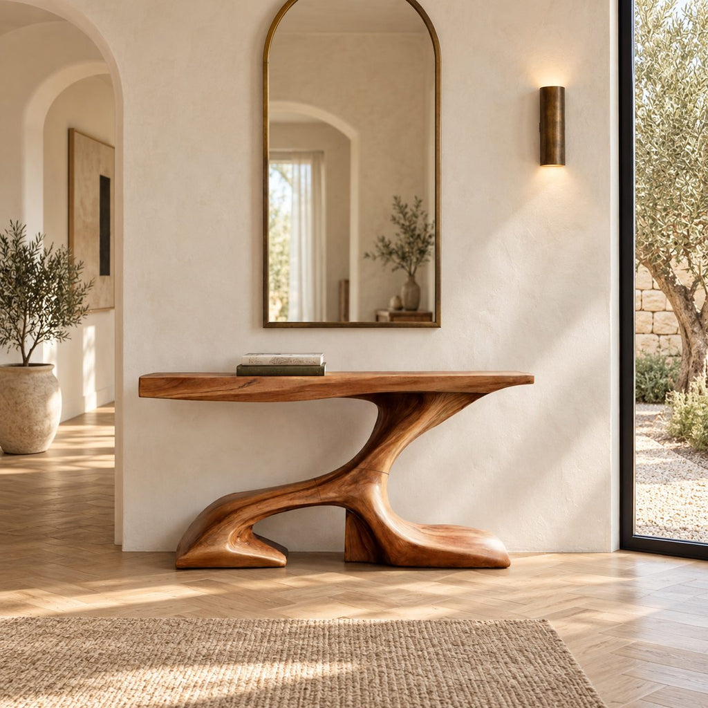 Organic Curved Console Table With Z Shaped Base For Living Room
