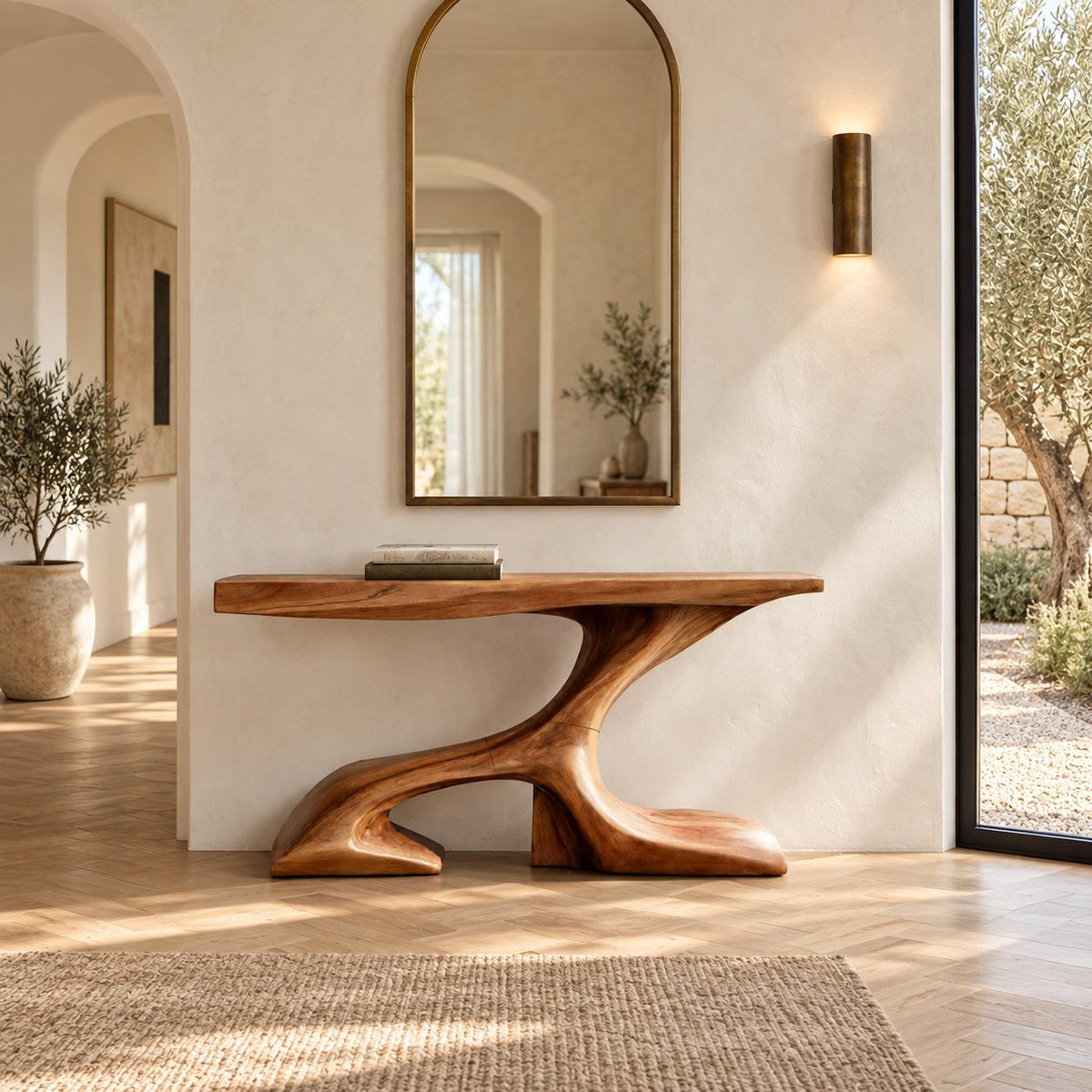 Organic Curved Console Table With Z Shaped Base For Living Room
