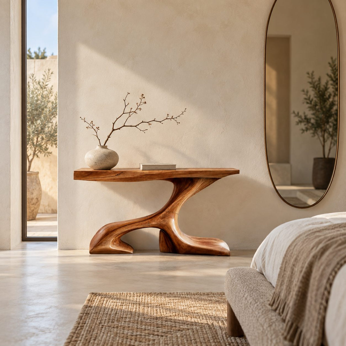 Organic Curved Console Table With Z Shaped Base For Living Room