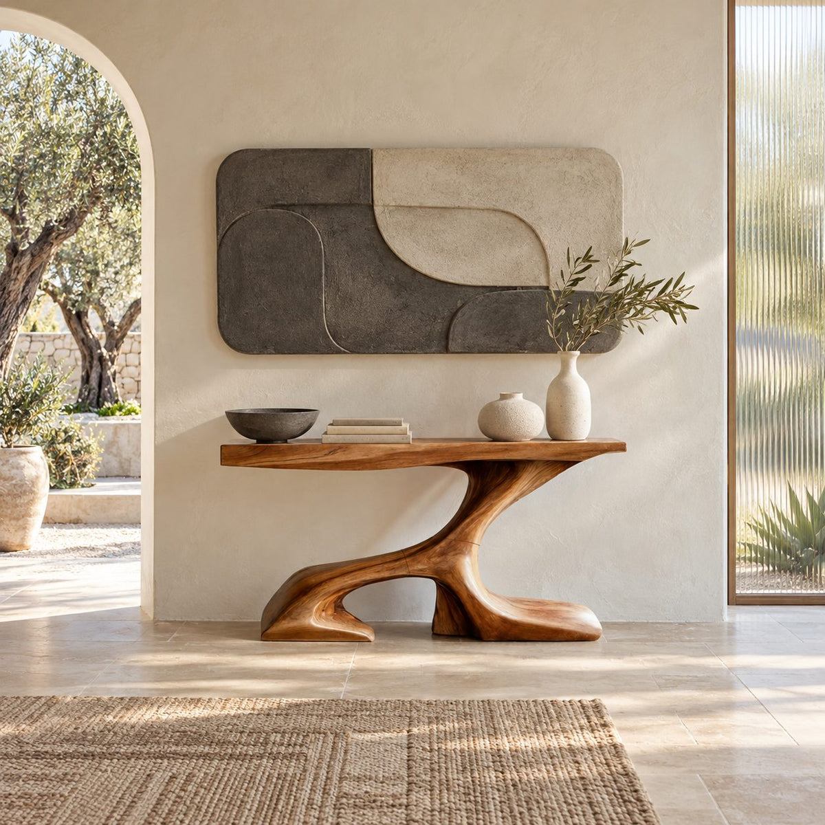 Organic Curved Console Table With Z Shaped Base For Living Room