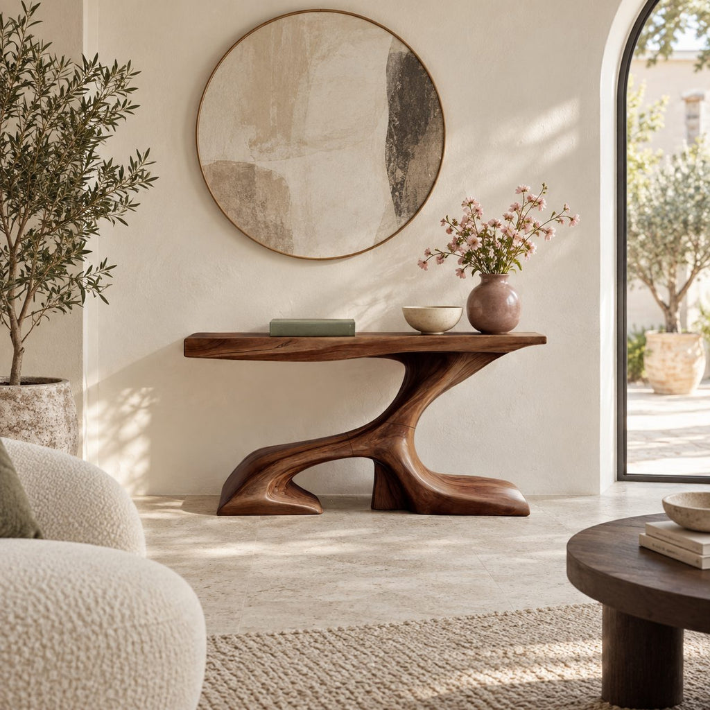 Organic Curved Console Table With Z Shaped Base For Living Room