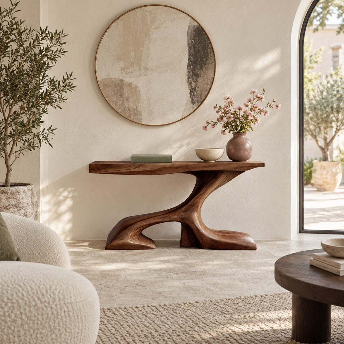 Organic Curved Console Table With Z Shaped Base For Living Room