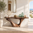 Sculptural Wooden Console Table With Sweeping Arch Base For Foyer