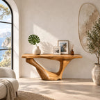 Sculptural Wooden Console Table With Sweeping Arch Base For Foyer