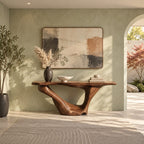 Sculptural Wooden Console Table With Sweeping Arch Base For Foyer