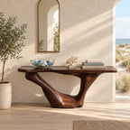 Sculptural Wooden Console Table With Sweeping Arch Base For Foyer