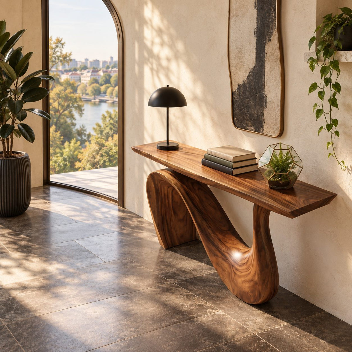 Modern Wave Base Console Table With Flowing Ribbon Leg For Entryway