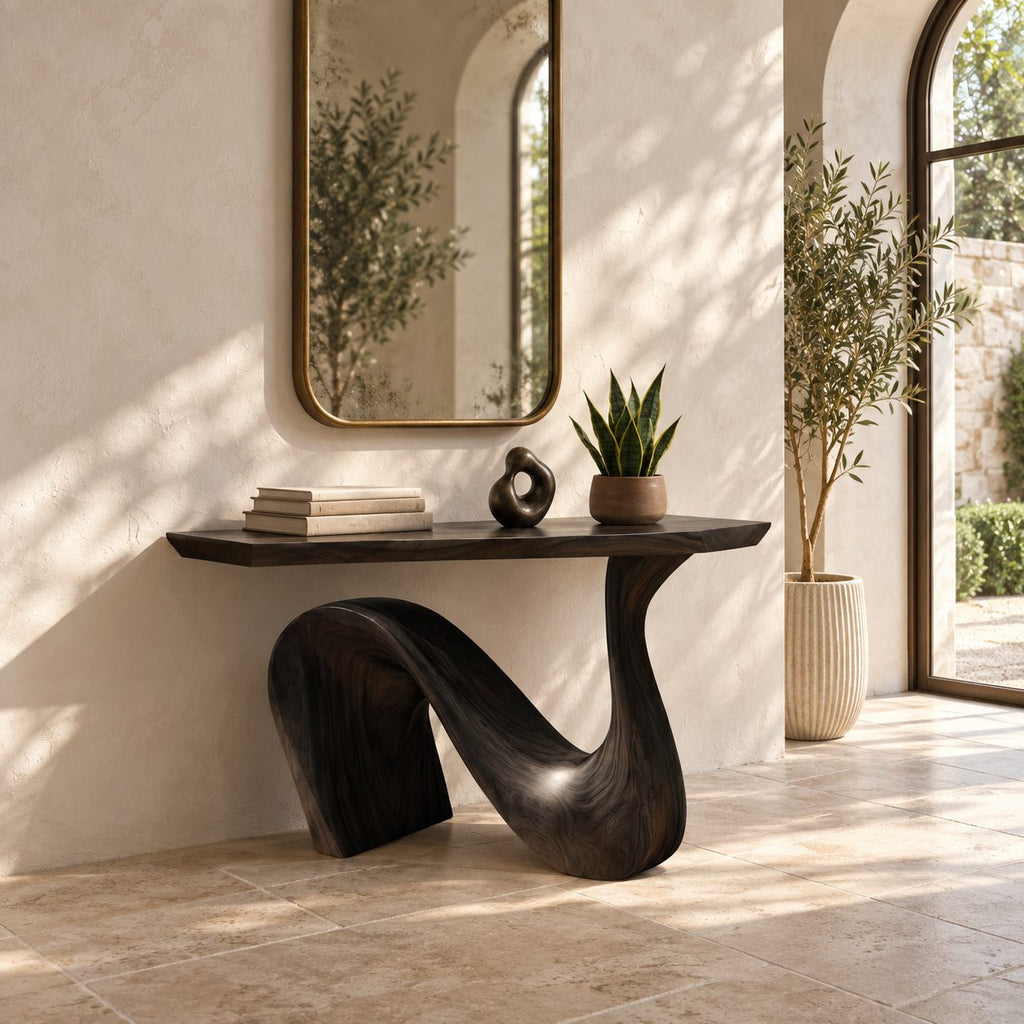 Modern Wave Base Console Table With Flowing Ribbon Leg For Entryway