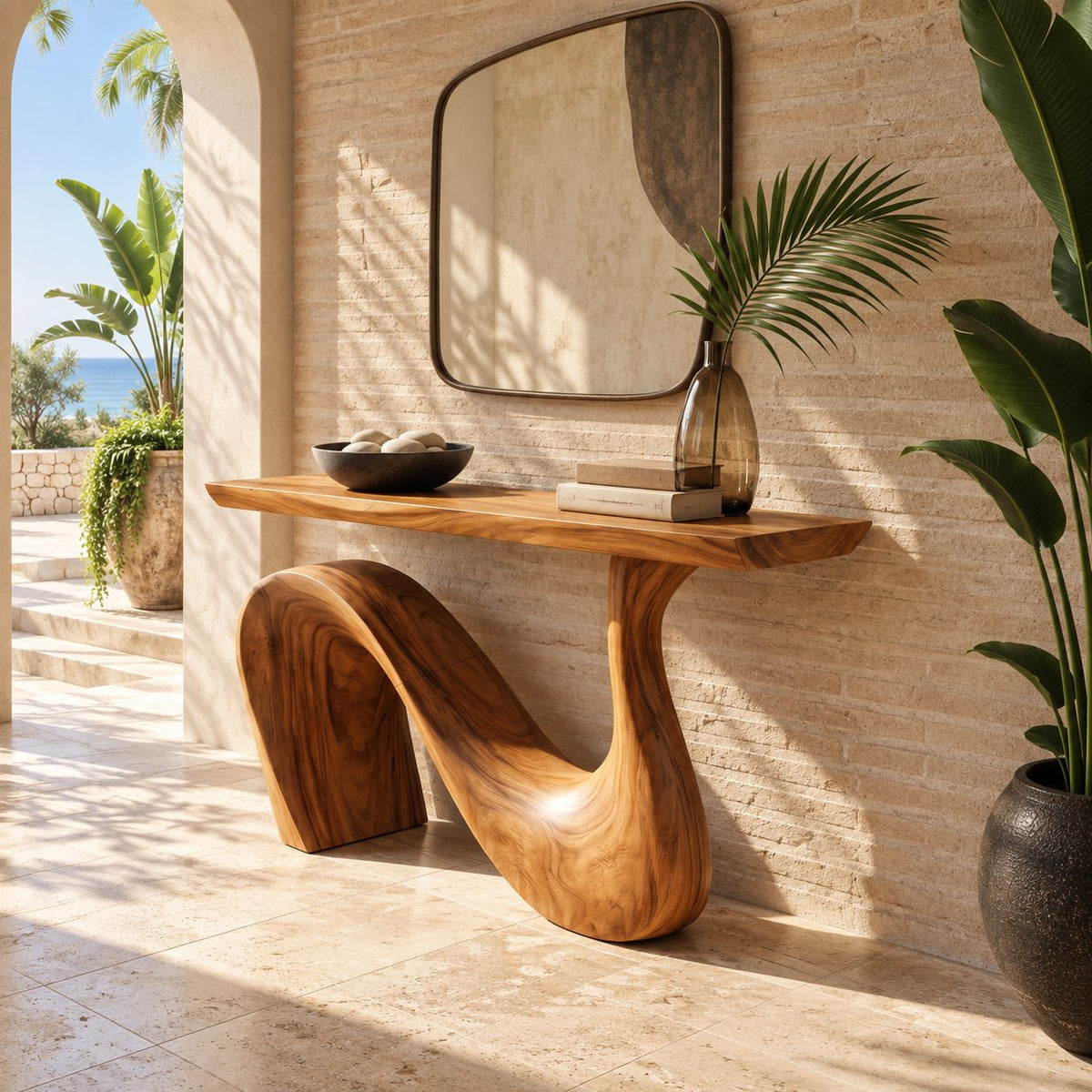 Modern Wave Base Console Table With Flowing Ribbon Leg For Entryway