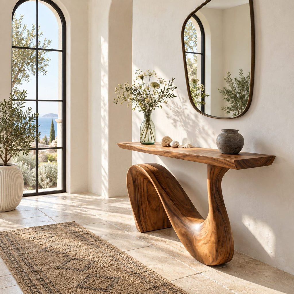 Modern Wave Base Console Table With Flowing Ribbon Leg For Entryway