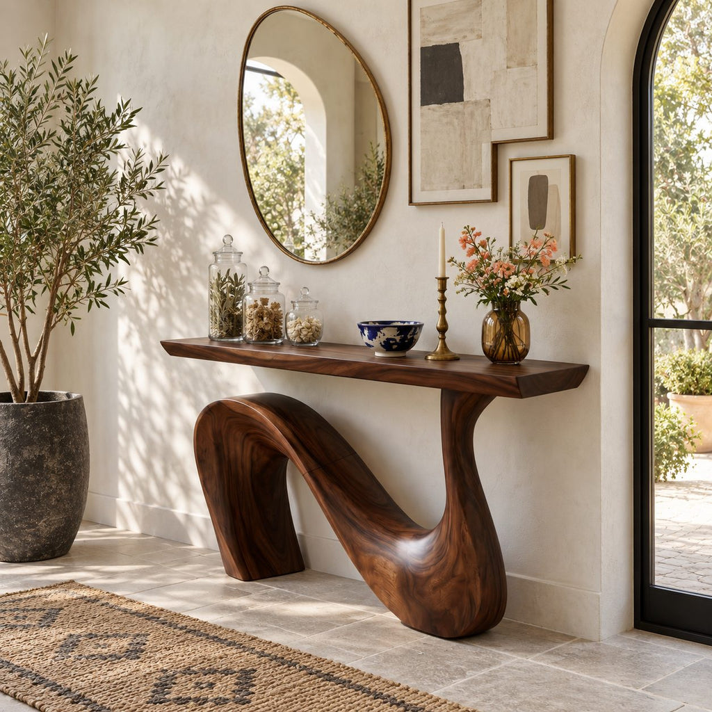 Modern Wave Base Console Table With Flowing Ribbon Leg For Entryway