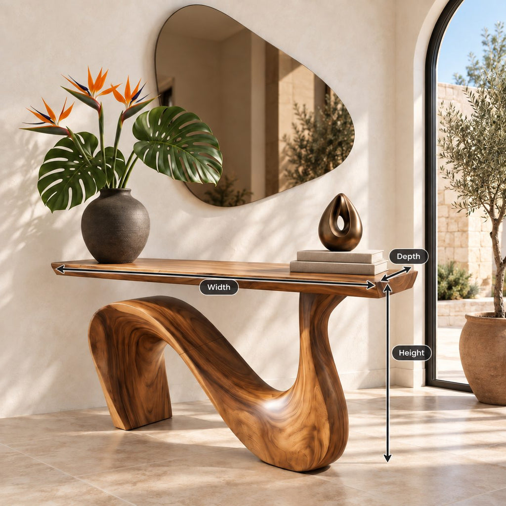 Modern Wave Base Console Table With Flowing Ribbon Leg For Entryway