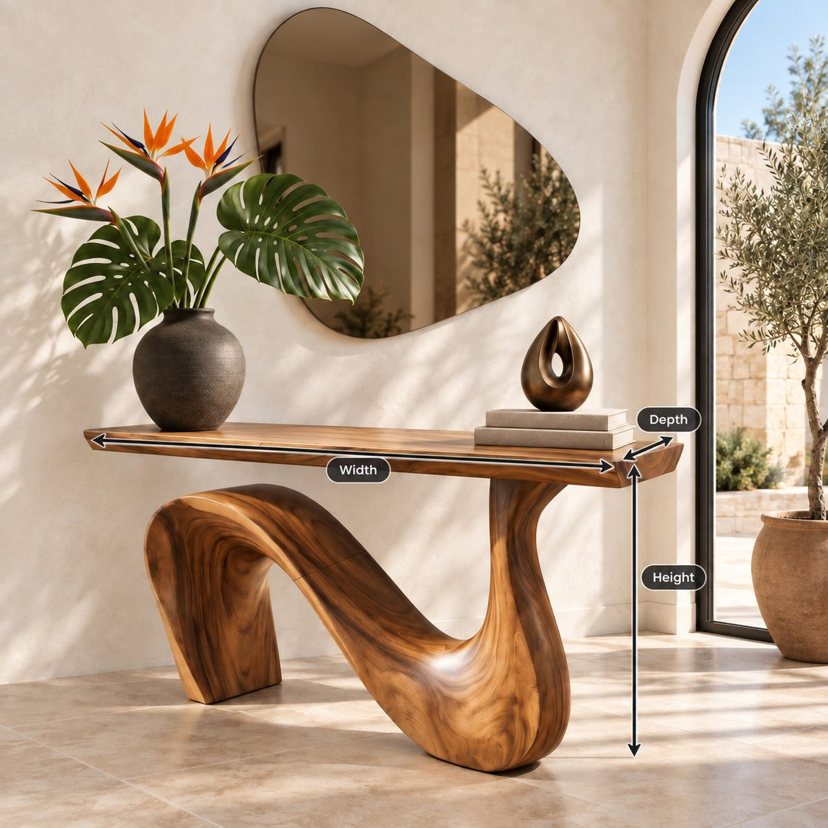 Modern Wave Base Console Table With Flowing Ribbon Leg For Entryway