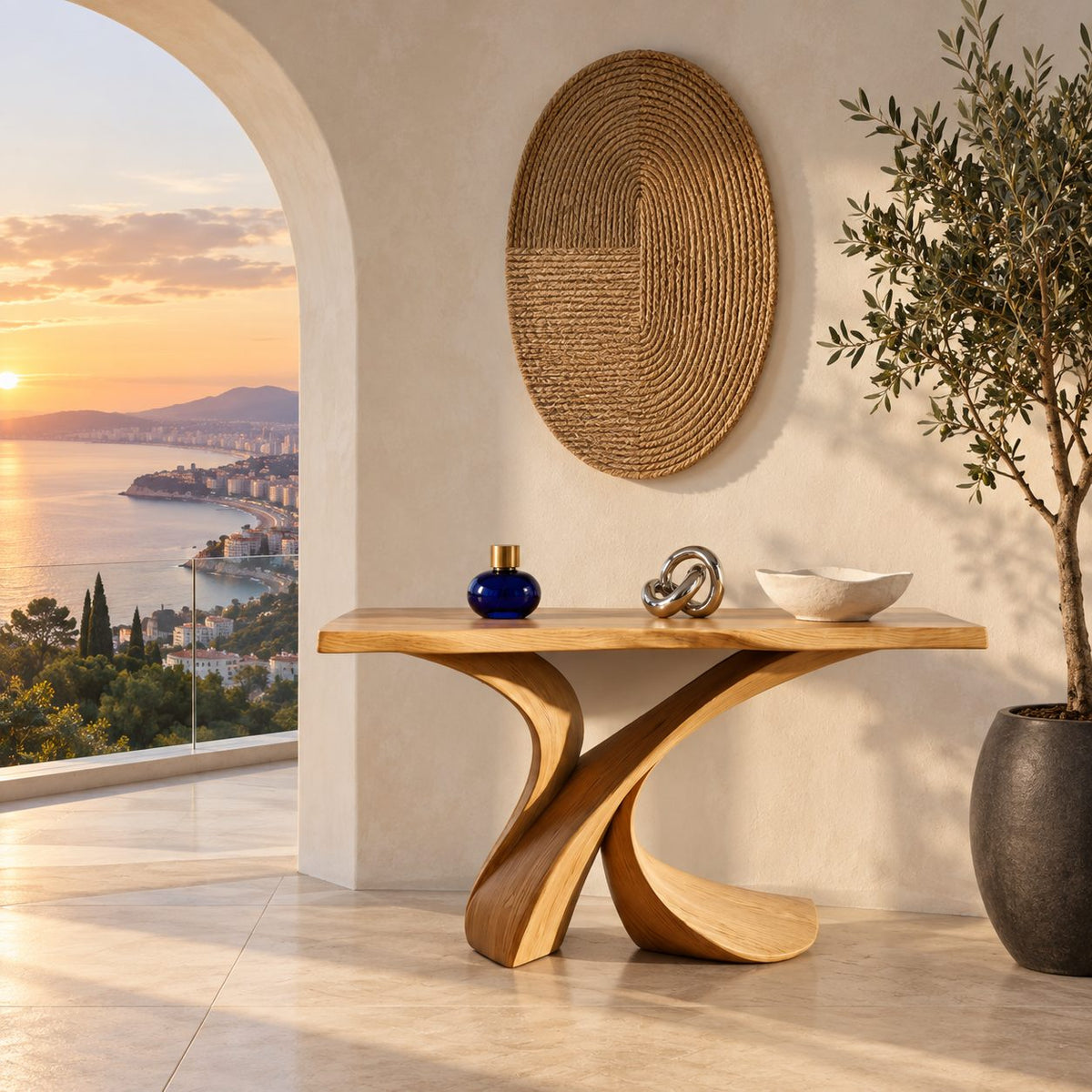 Handcrafted Live Edge Console Table With Crossed Curved Legs For Entryway