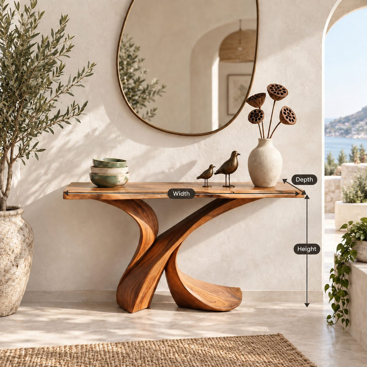 Handcrafted Live Edge Console Table With Crossed Curved Legs For Entryway