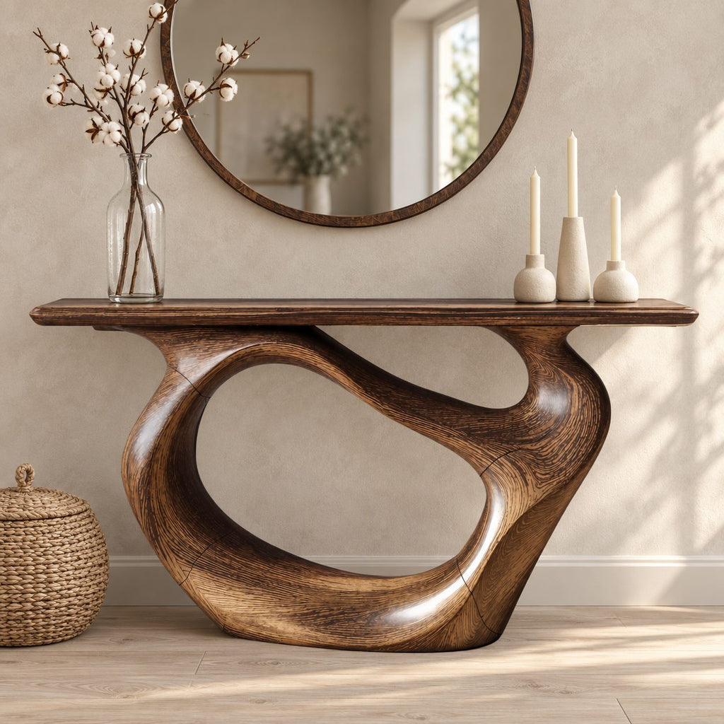 Minimalist Sculptural Console Table With Oval Loop Base For Living Room