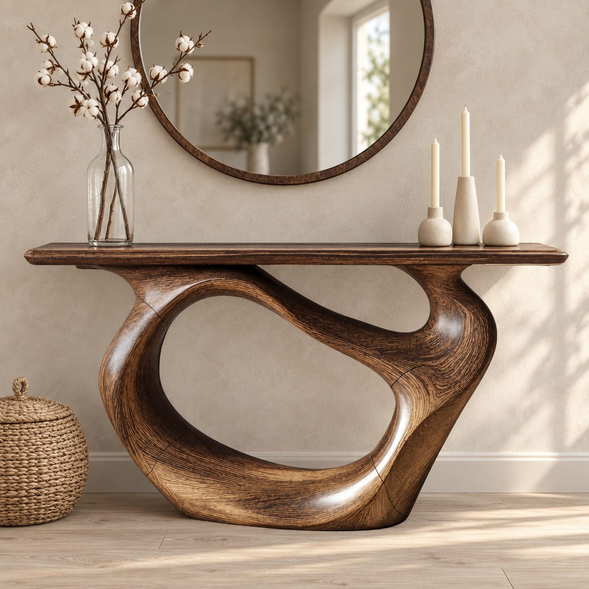 Minimalist Sculptural Console Table With Oval Loop Base For Living Room