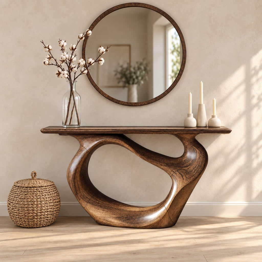 Minimalist Sculptural Console Table With Oval Loop Base For Living Room