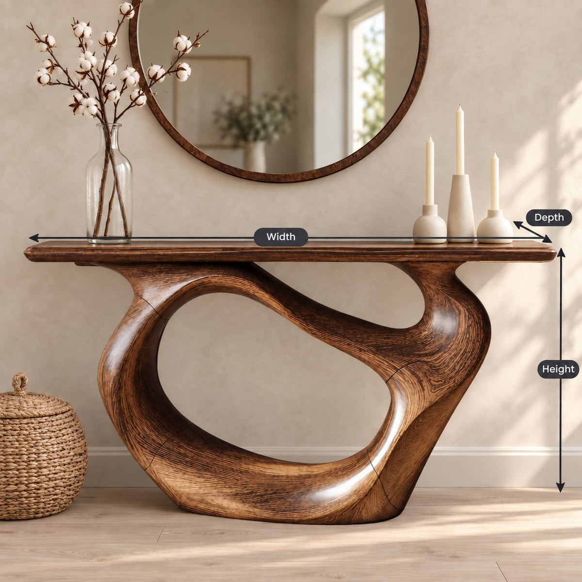 Minimalist Sculptural Console Table With Oval Loop Base For Living Room