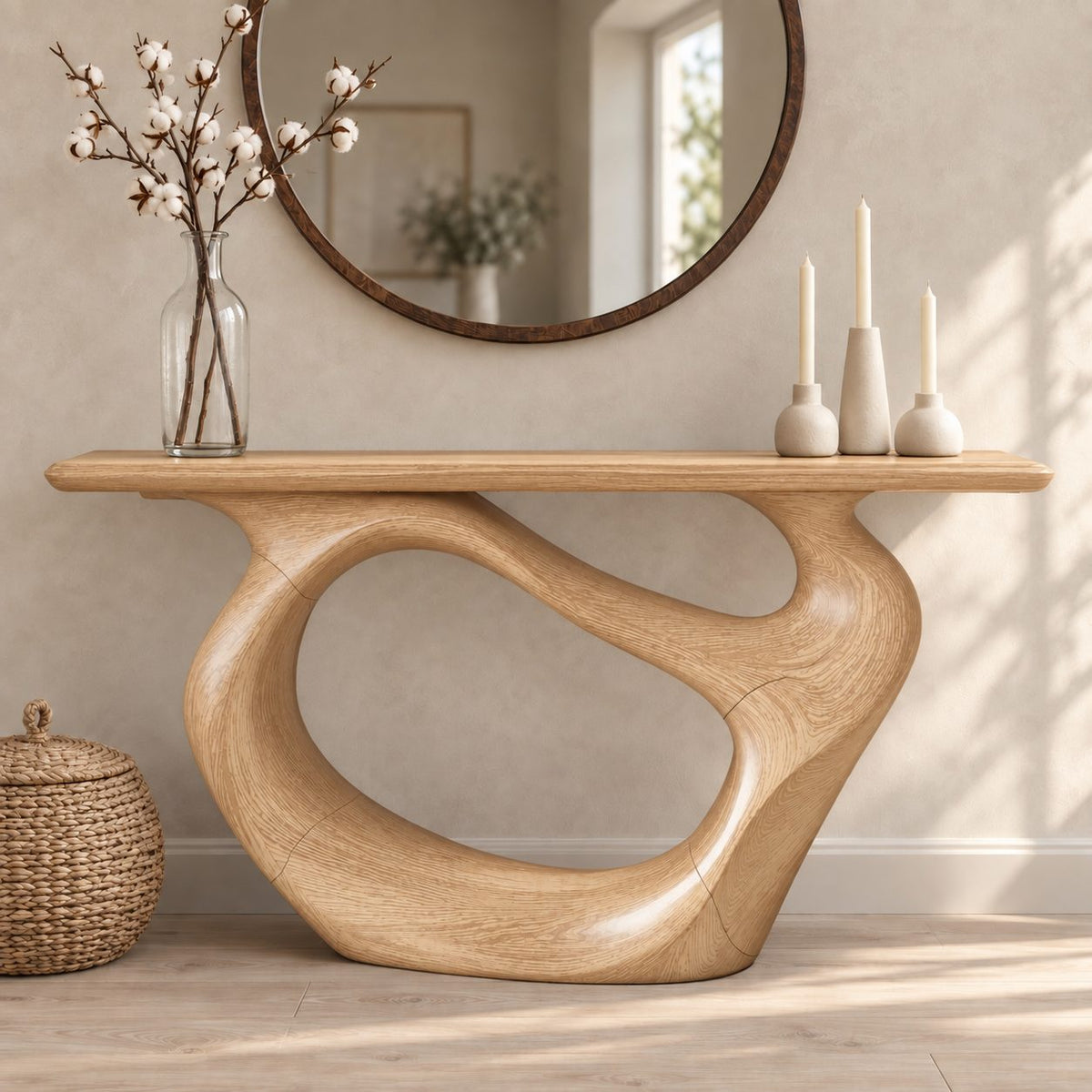 Minimalist Sculptural Console Table With Oval Loop Base For Living Room