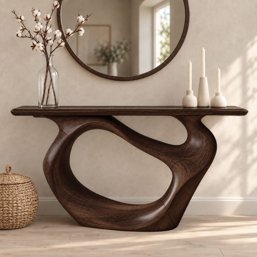 Minimalist Sculptural Console Table With Oval Loop Base For Living Room
