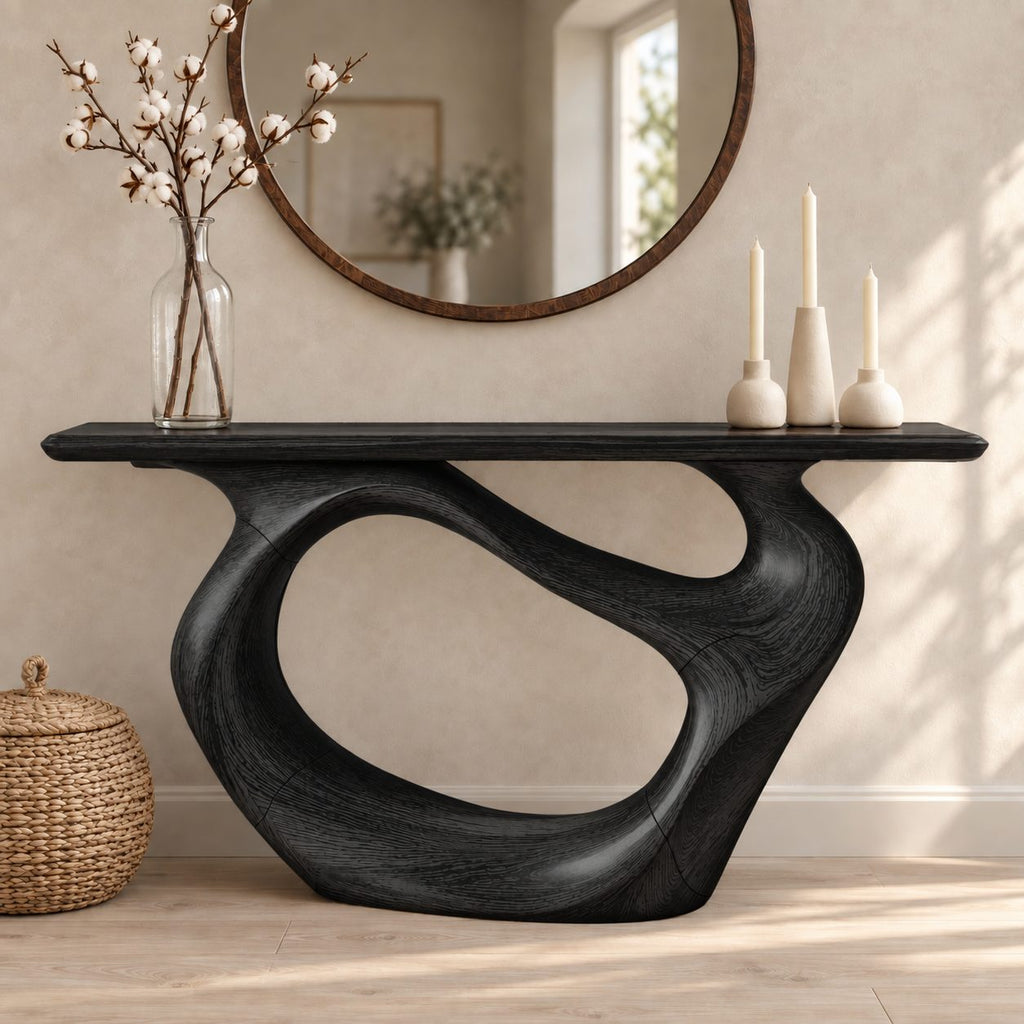 Minimalist Sculptural Console Table With Oval Loop Base For Living Room