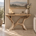 Farmhouse Driftwood Console Table With Natural Branch Legs For Hallway