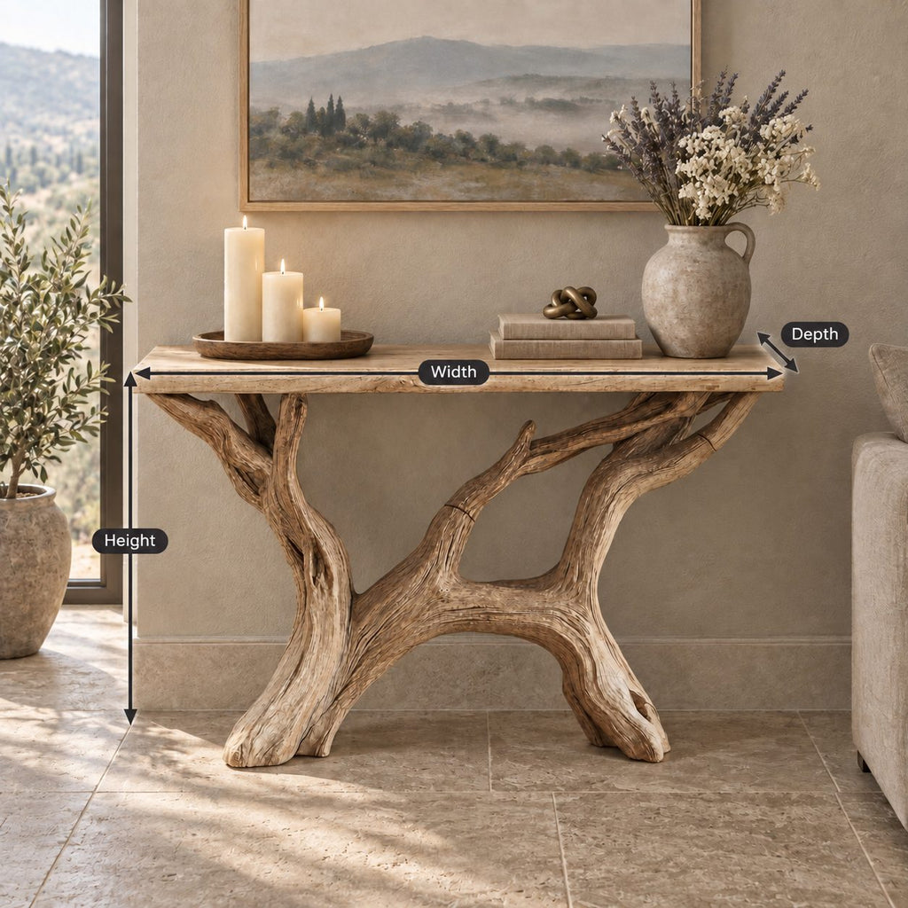 Farmhouse Driftwood Console Table With Natural Branch Legs For Hallway
