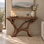 Farmhouse Driftwood Console Table With Natural Branch Legs For Hallway