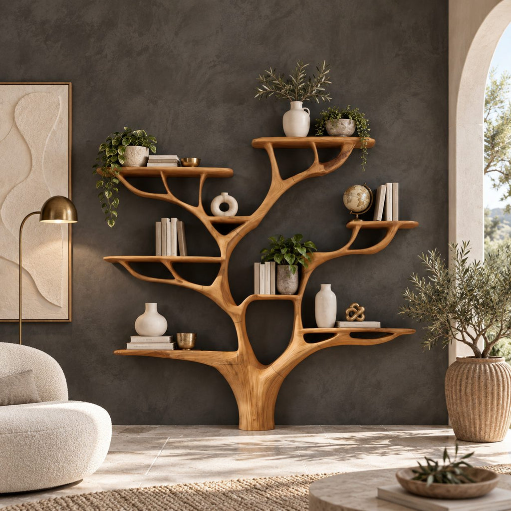 Artisan Tree Bookshelf With Sculpted Branch Shelves For Living Room