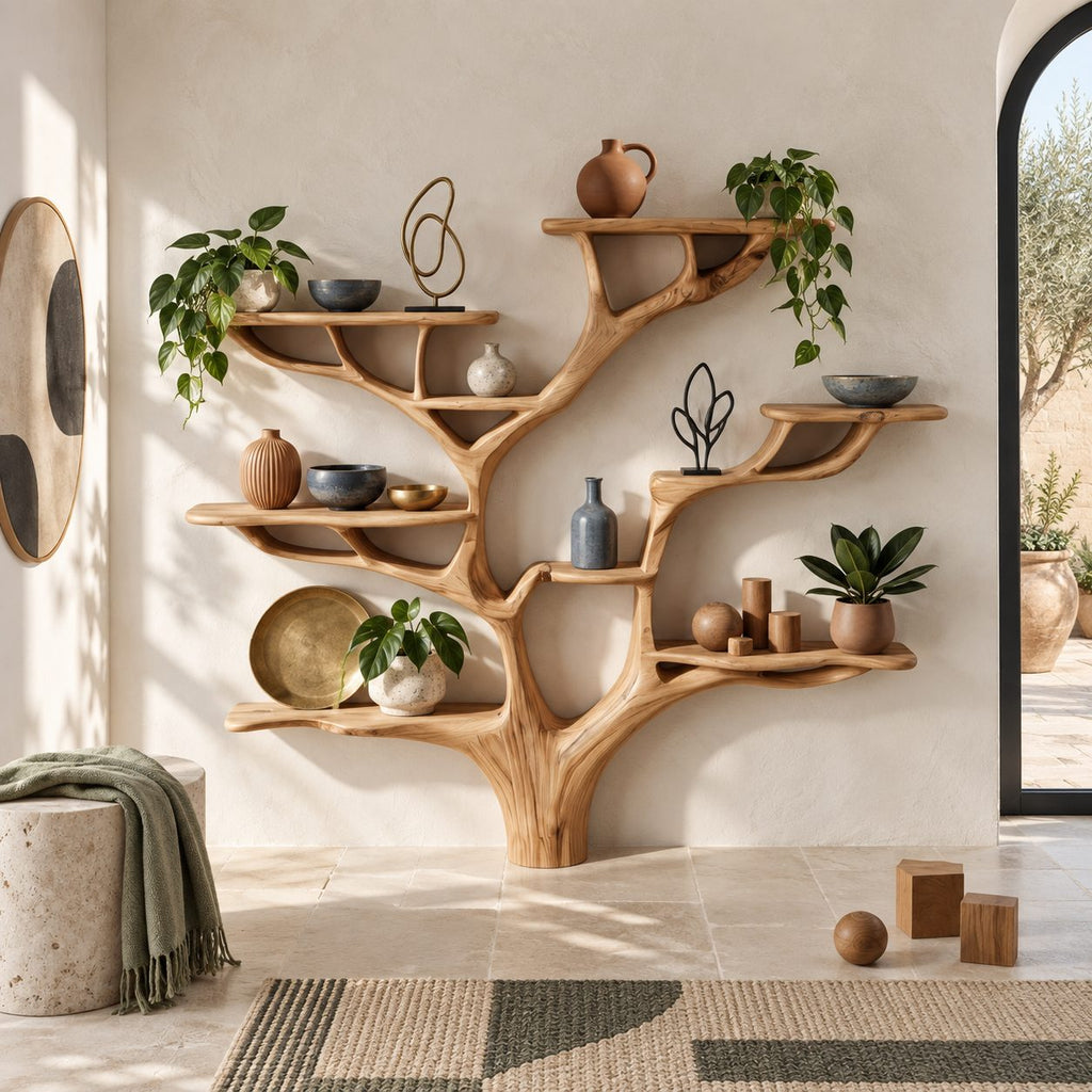 Artisan Tree Bookshelf With Sculpted Branch Shelves For Living Room